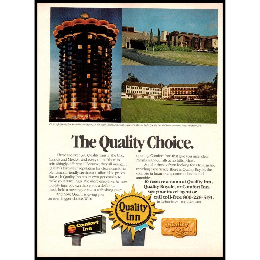 1981 Quality Inn Hotels Motels The Quality Choice Vintage Print Ad Wall Art